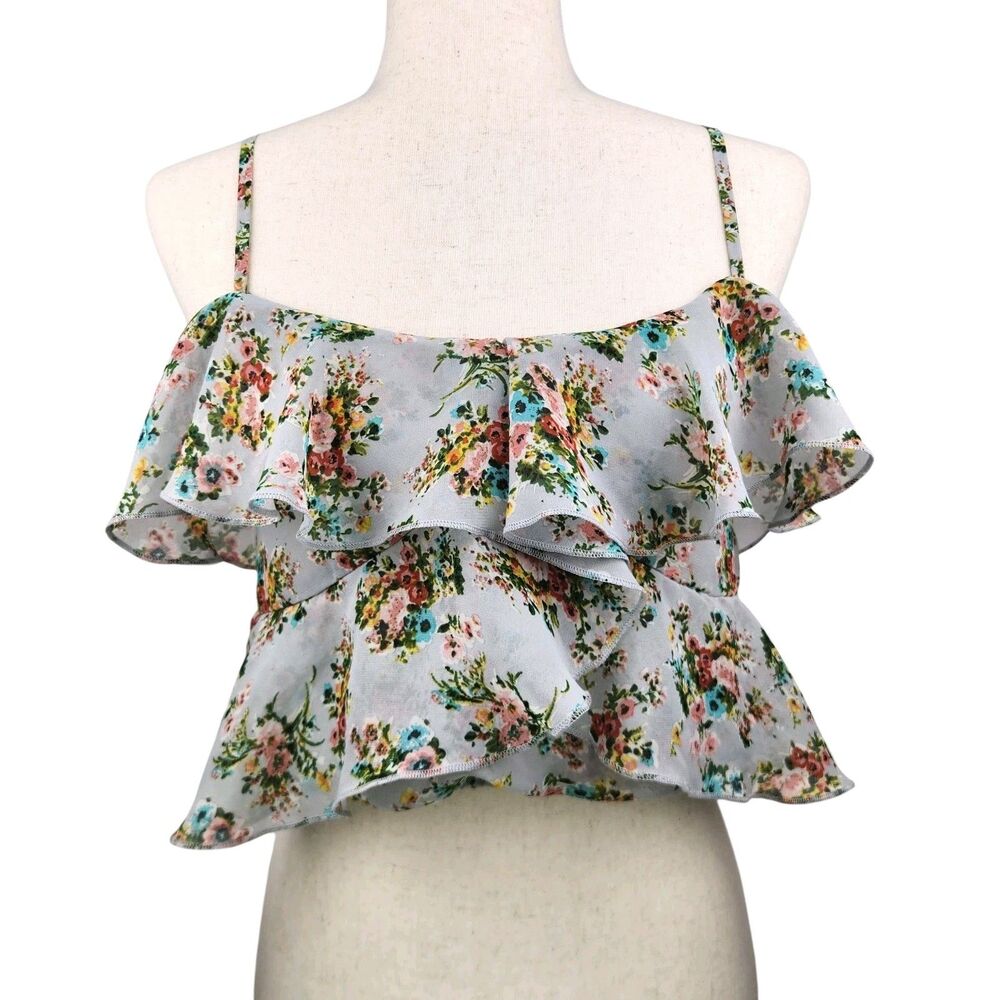 Y2k Poetry Floral Ruffled Babydoll Crop Cami Medium Smocked Waist Fairy Coquette
